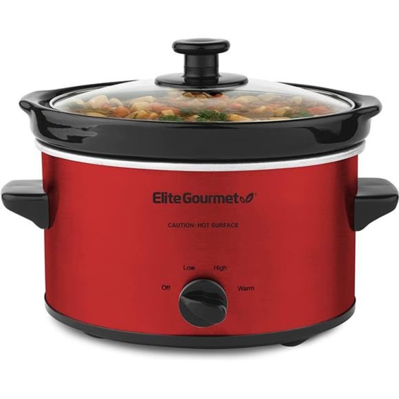 Elite Gourmet Electric Oval Slow Cooker, Adjustable Temp (2 Quart, Metallic Red) - Picture 1 of 6